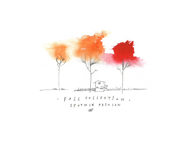 fall collection illustration with the fire-colored autumn trees