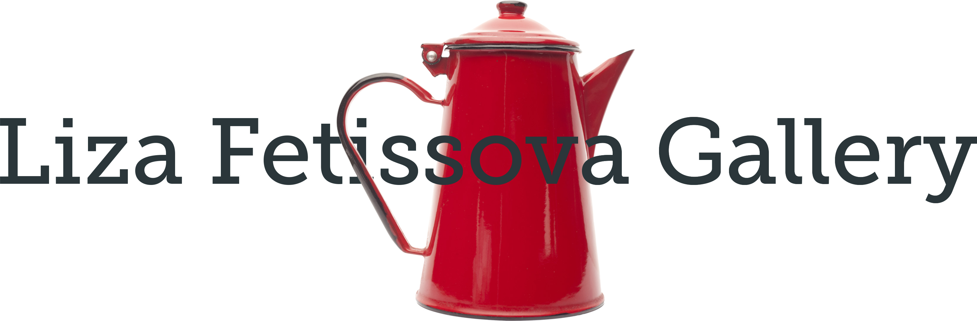 liza fetissova gallery title with a red russian style kettle, that resembles us about the late-time tea drinking and endless art discussions in the kitchen